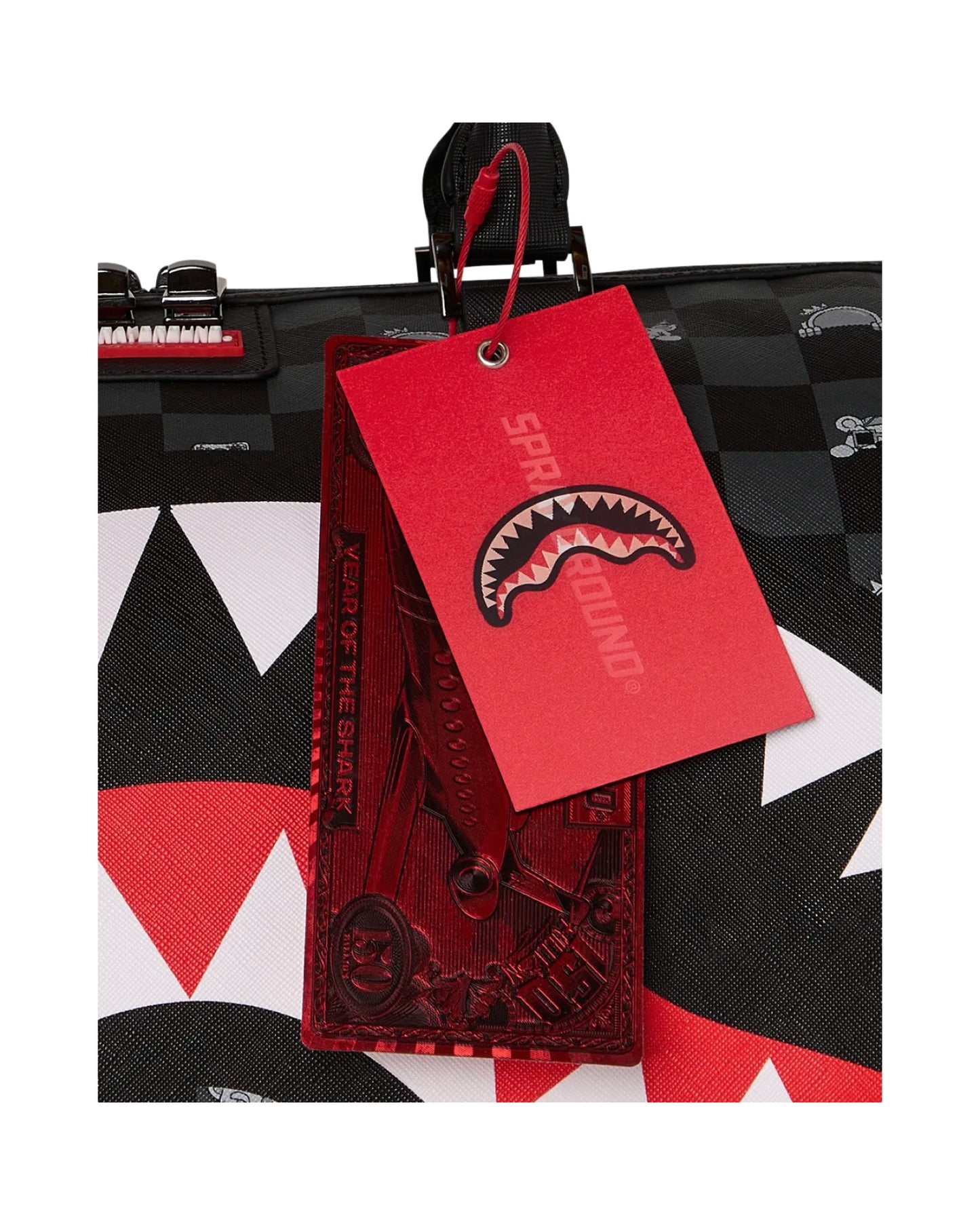 SPRAYGROUND GRAY PEEKING CHARACTER CHECK DUFFLE