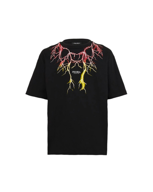 Phobia BLACK TSHIRT RED AND YELLOW LIGHTNING