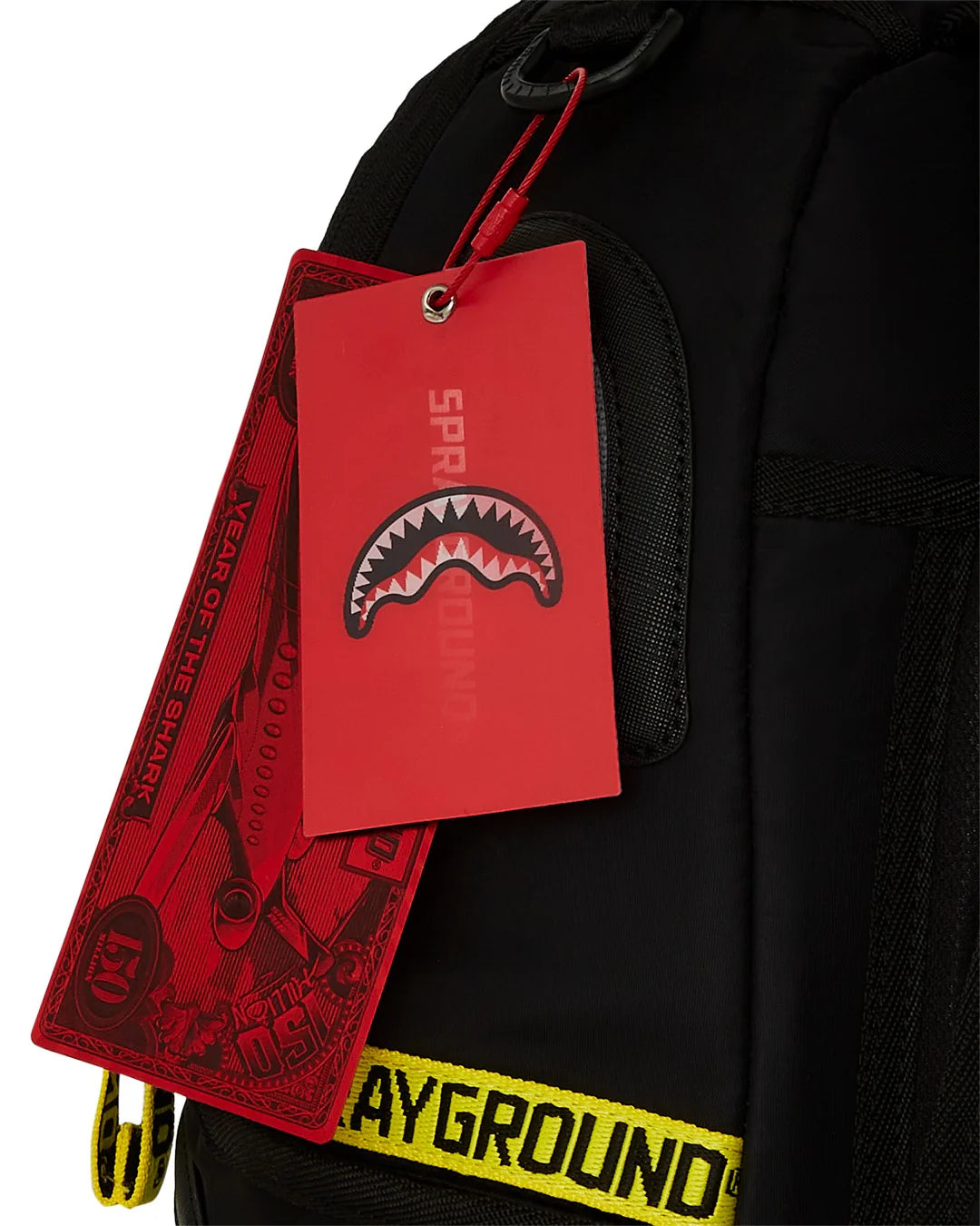SHARK CENTRAL YELLOW TAPE SATIN BACKPACK