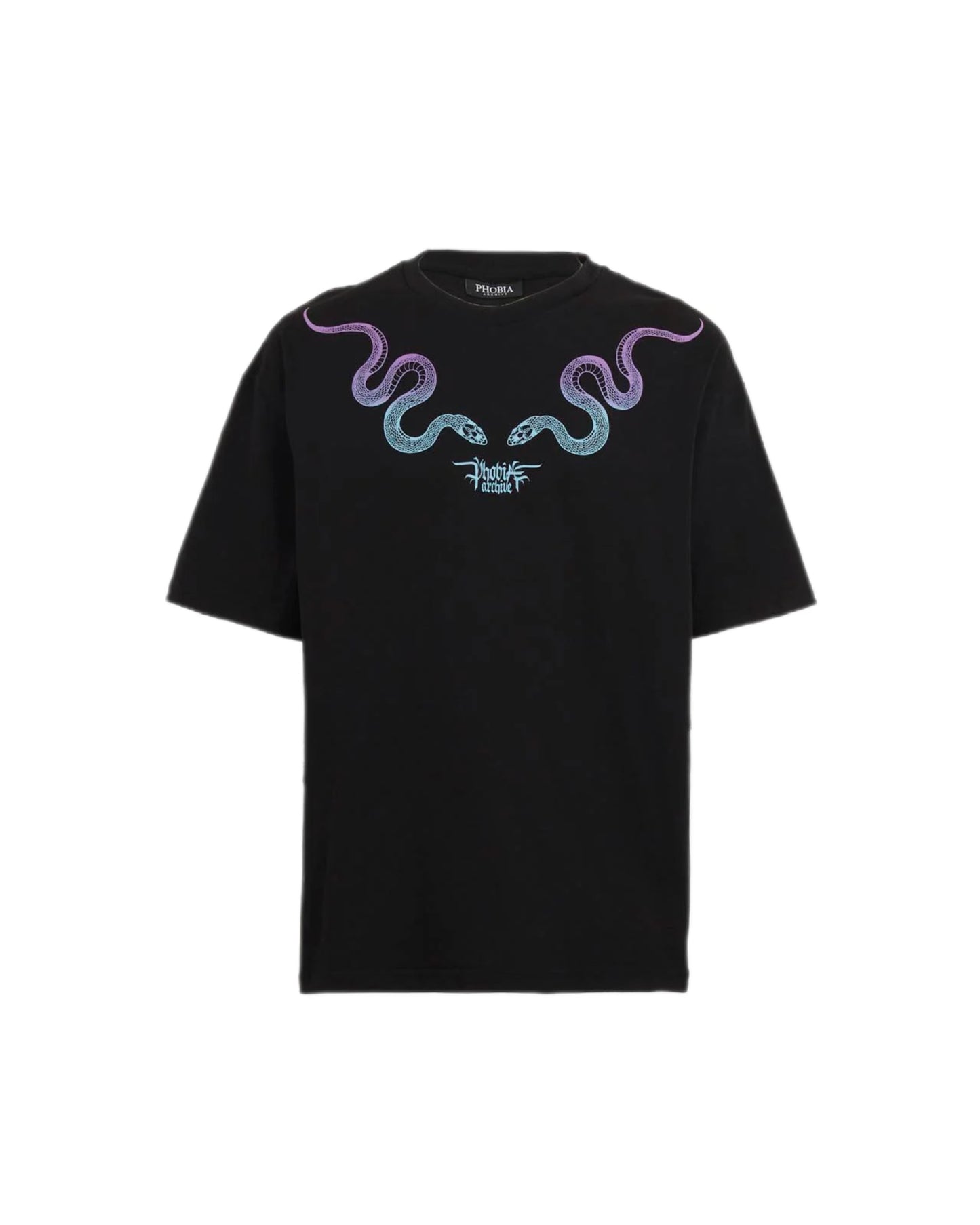Phobia BLACK T-SHIRT WITH PINK AND BLUE SNAKE PRINT