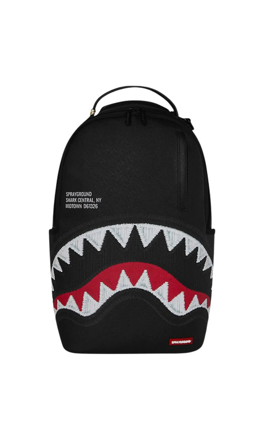 SPRAYGROUND SHARK CENTRAL BLACK EMBROIDERED SHARK BACKPACK