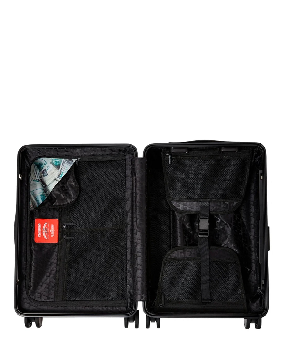 SPRAYGROUND SHARKS IN PARIS WTF BUBBLY BLACK CHECK CARRY-ON LUGGAGE