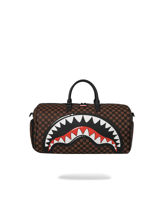 SPRAYGROUND SHARKS IN PARIS WTF BUBBLE BROWN CHECK DUFFLE