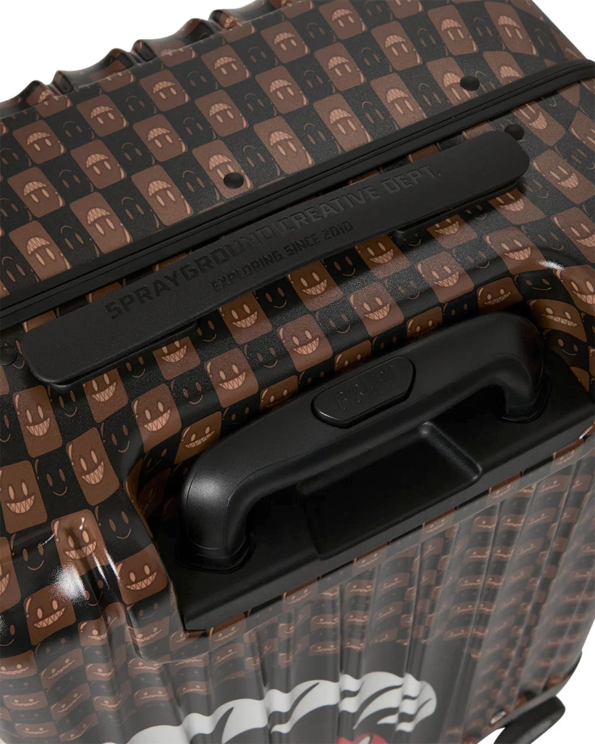 SPRAYGROUND SHARKS IN PARIS WTF BUBBLE BROWN CHECK CARRY-ON LUGGAGE