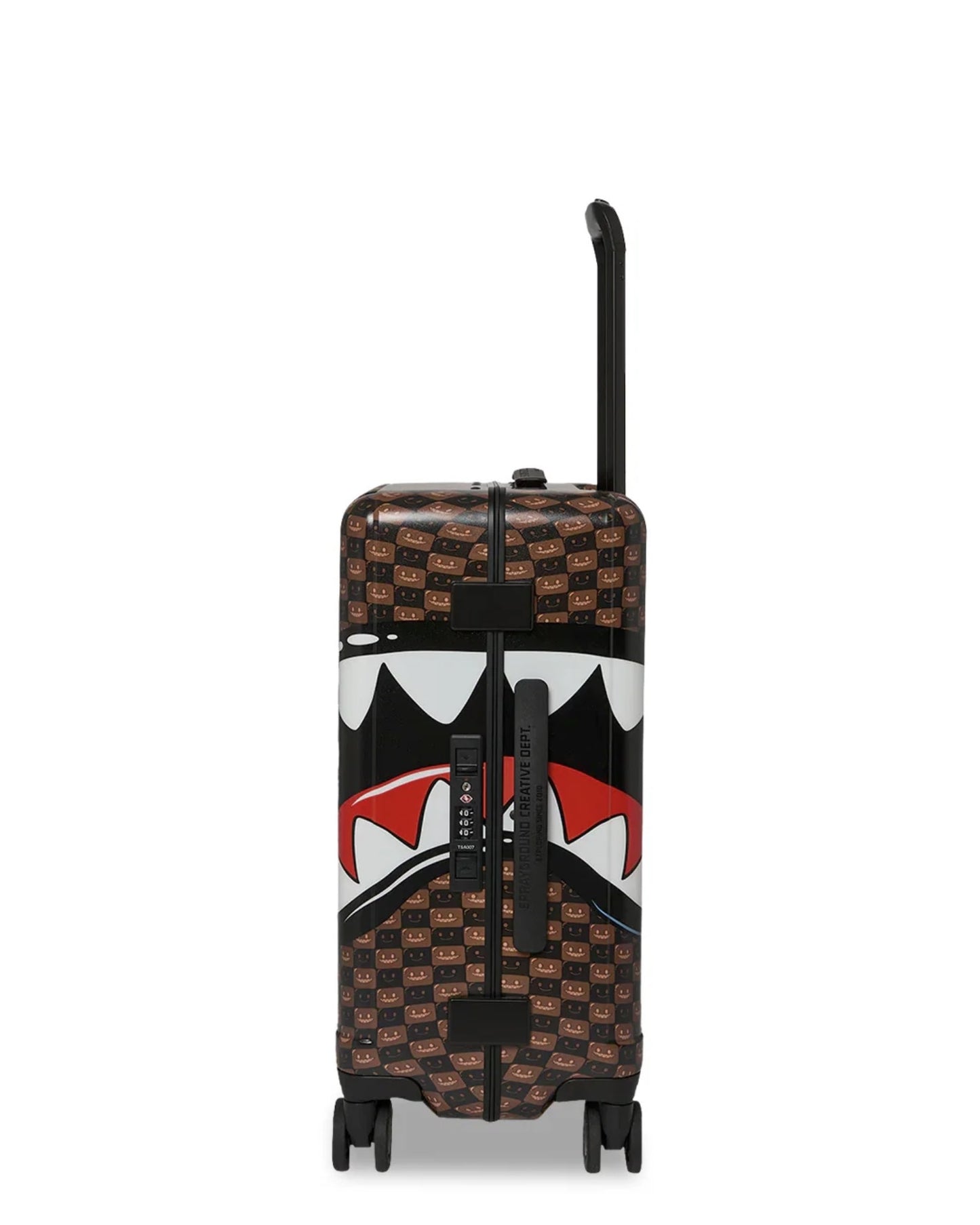 SPRAYGROUND SHARKS IN PARIS WTF BUBBLE BROWN CHECK CARRY-ON LUGGAGE