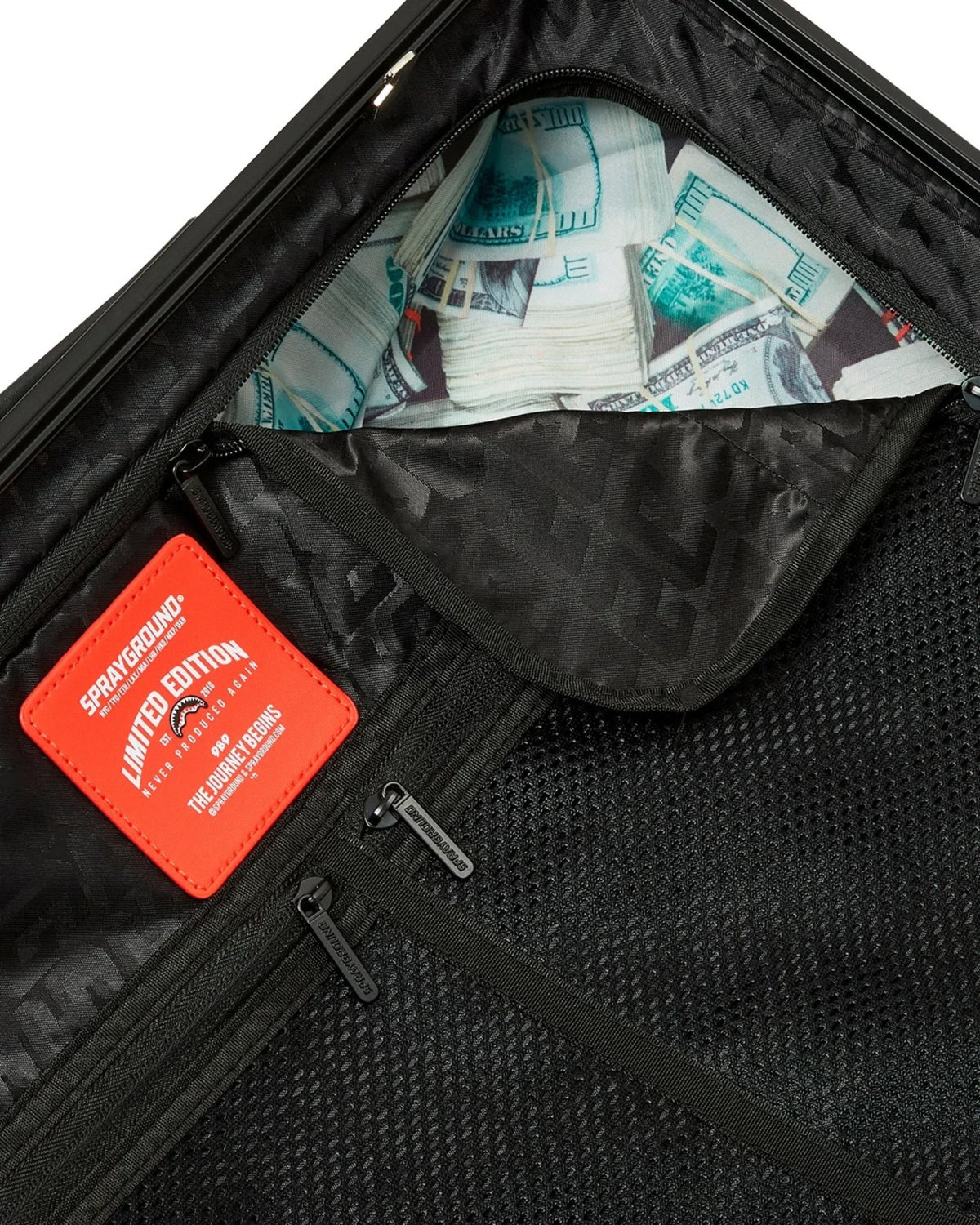 SPRAYGROUND SHARKS IN PARIS WTF BUBBLY BLACK CHECK CARRY-ON LUGGAGE
