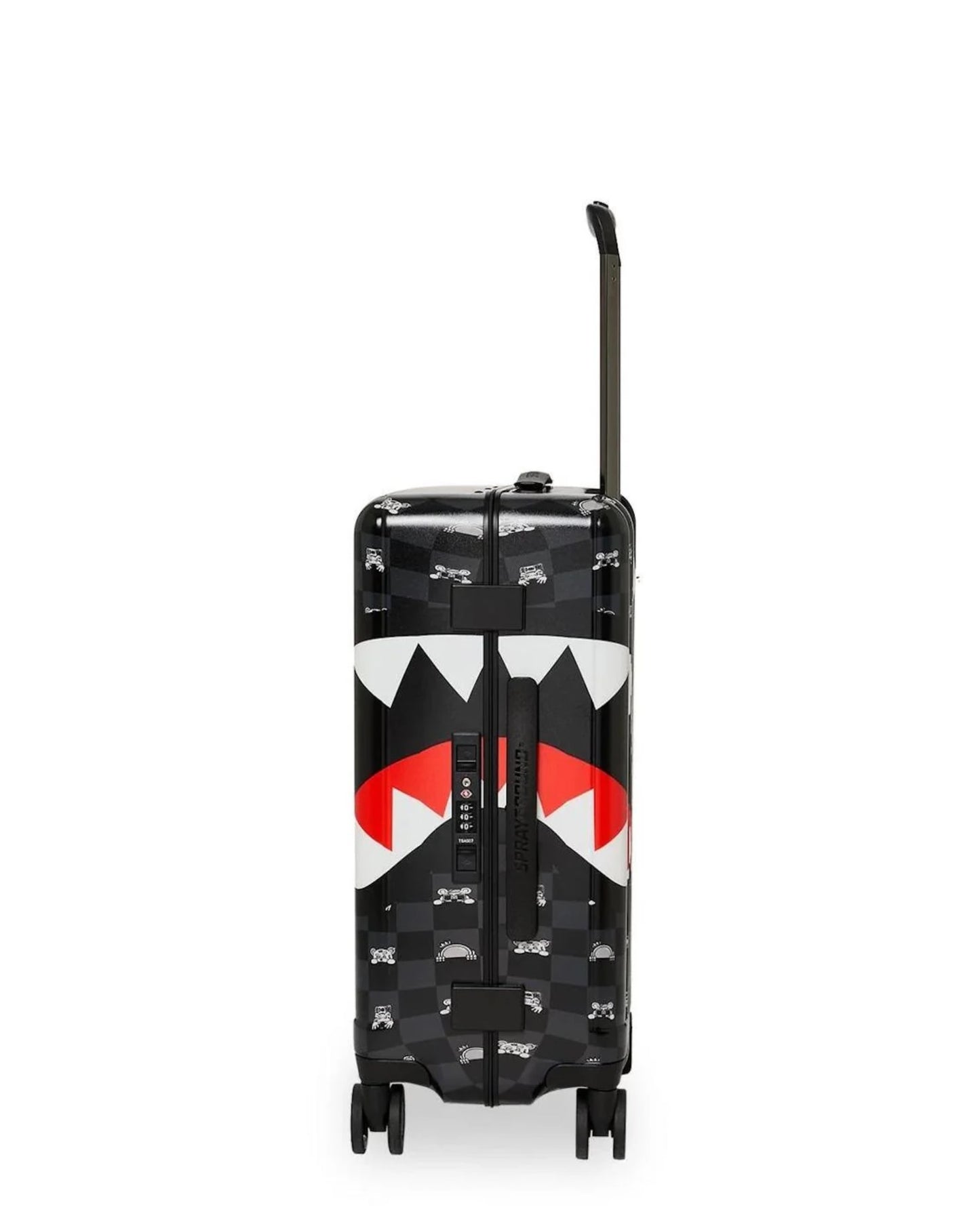 SPRAYGROUND GRAY PEEKING CHARACTER CHECK CARRY ON LUGGAGE