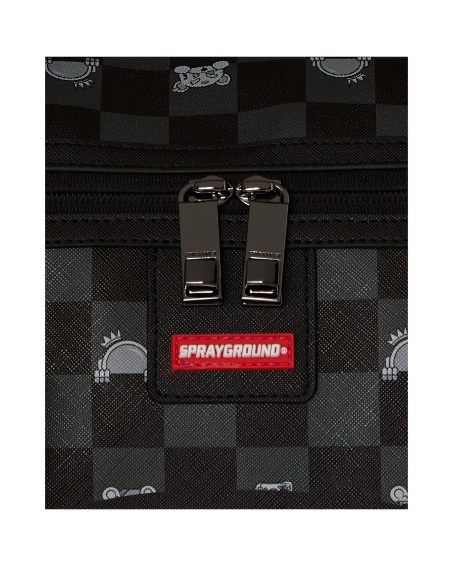 SPRAYGROUND GRAY PEEKING CHARACTER CHECK DUFFLE