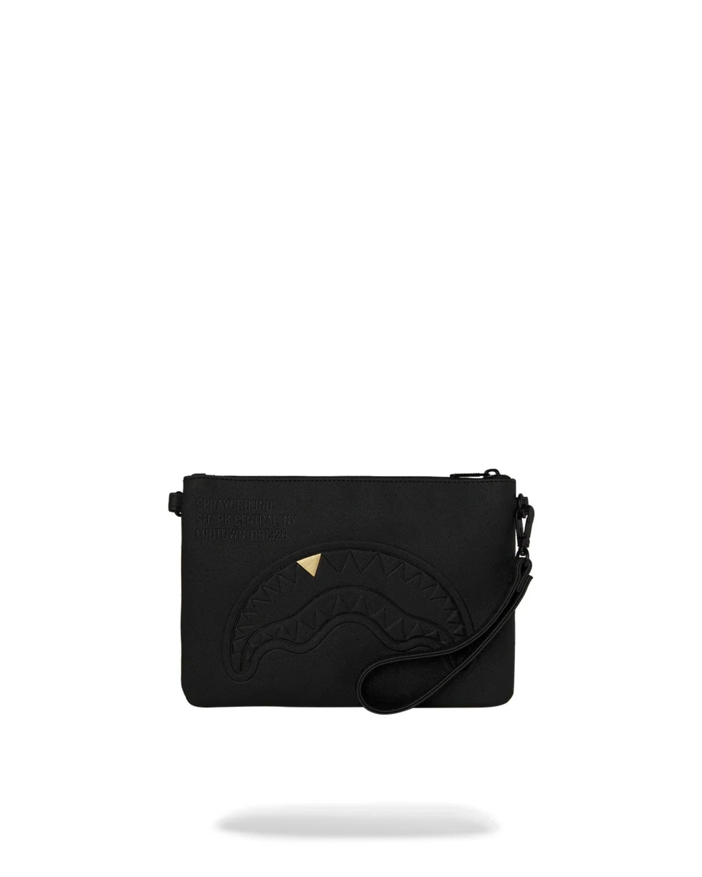 SPRAYGROUND BLACKED OUT EMBOSSED GOLD TOOTH CROSSOVER CLUTCH