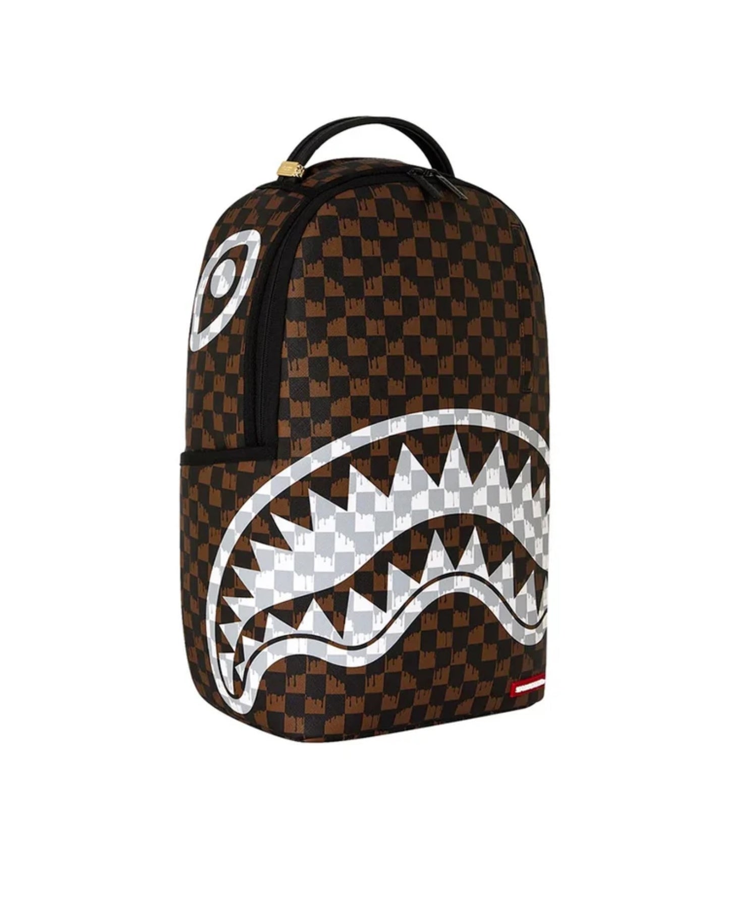 SPRAYGROUND BROWN AND CREAM DRIP CHECK SHARK BACKPACK