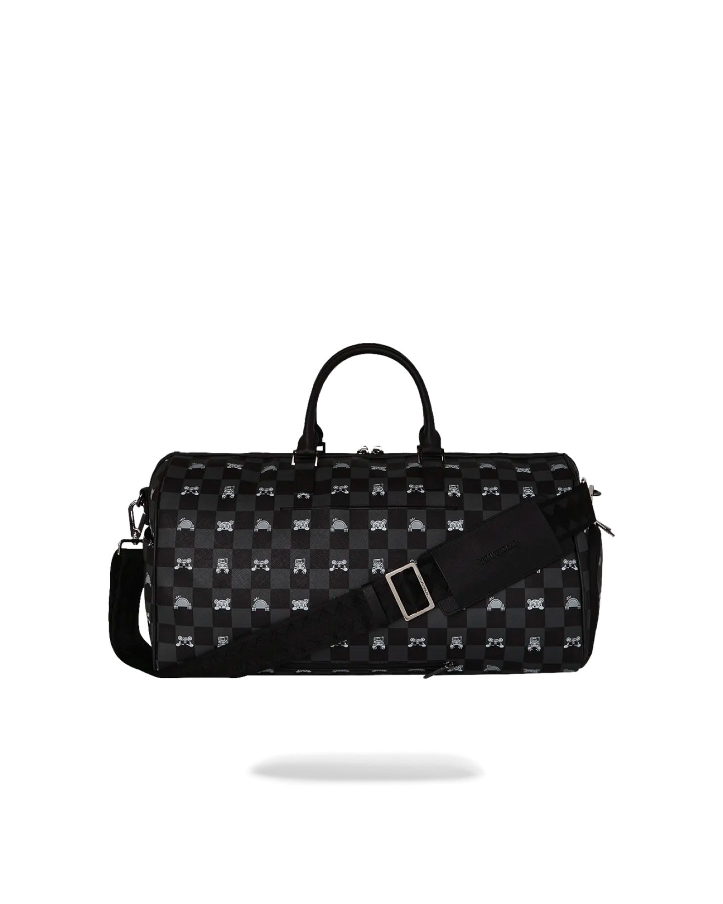 SPRAYGROUND GRAY PEEKING CHARACTER CHECK DUFFLE