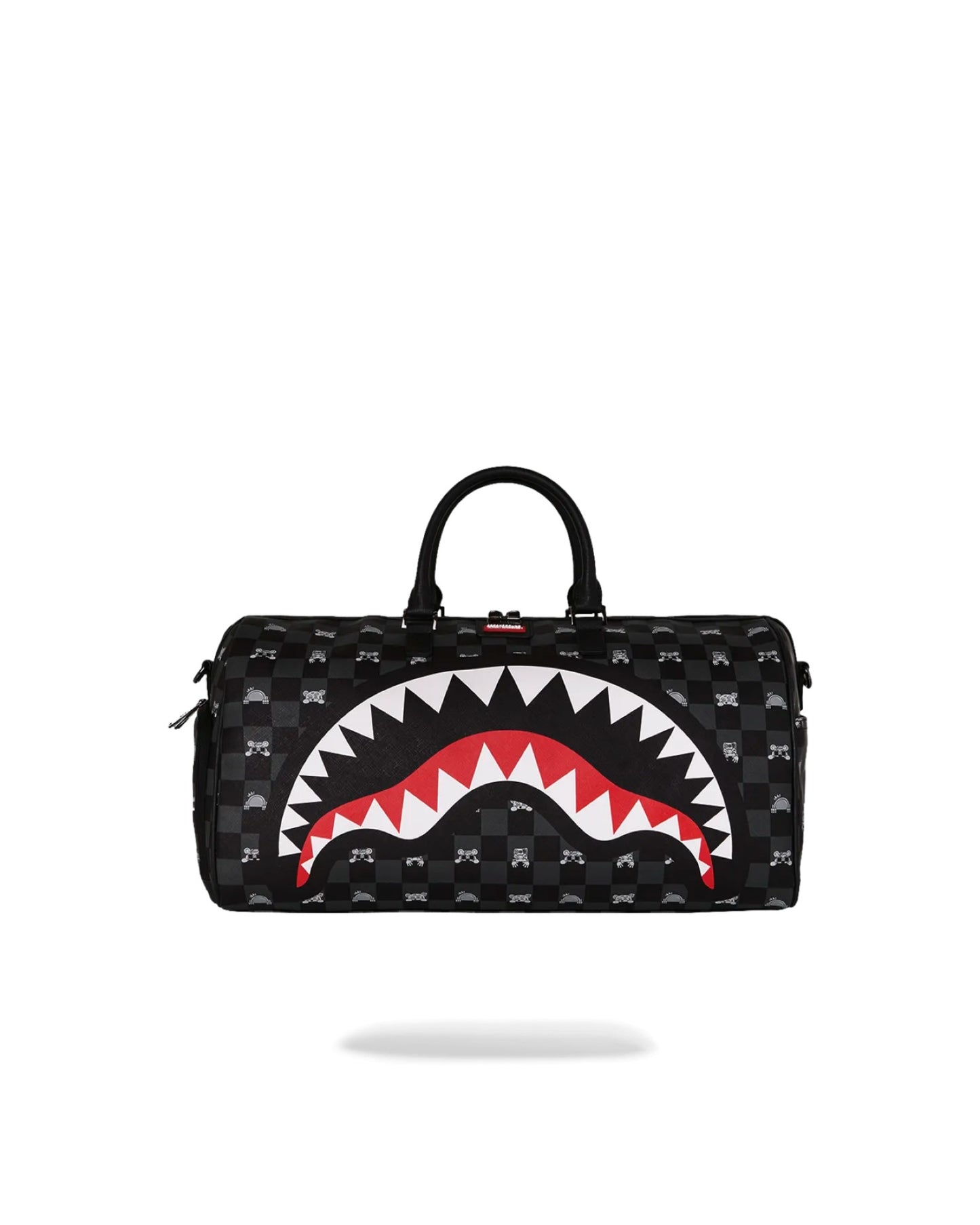 SPRAYGROUND GRAY PEEKING CHARACTER CHECK DUFFLE
