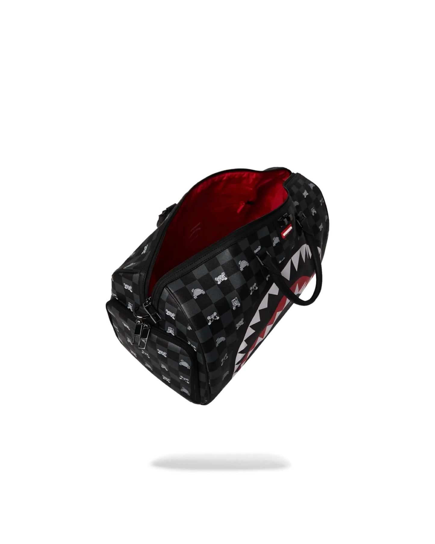 SPRAYGROUND GRAY PEEKING CHARACTER CHECK DUFFLE