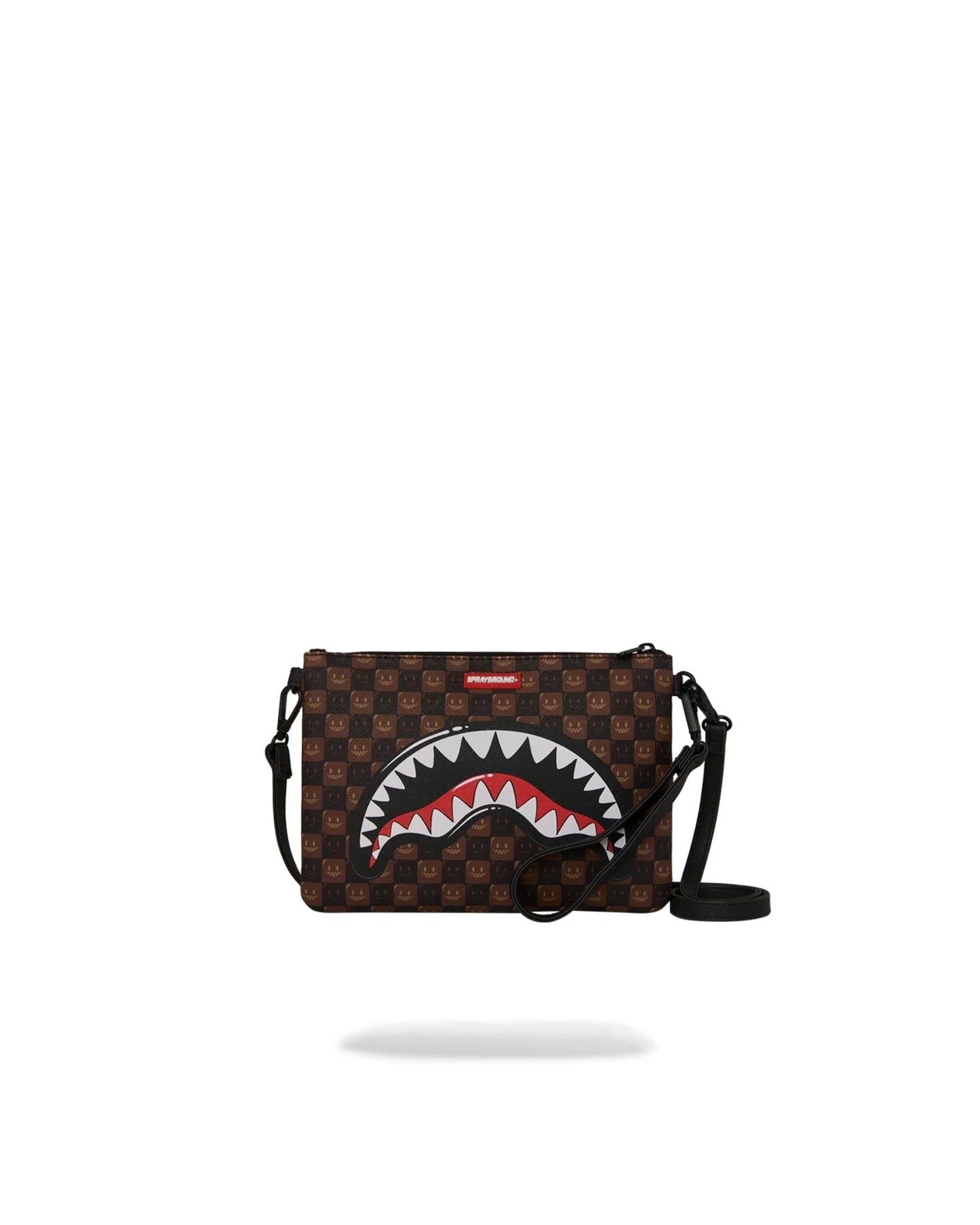 SPRAYGROUND SHARKS IN PARIS WTF BUBBLE BROWN CHECK CROSSOVER CLUTCH