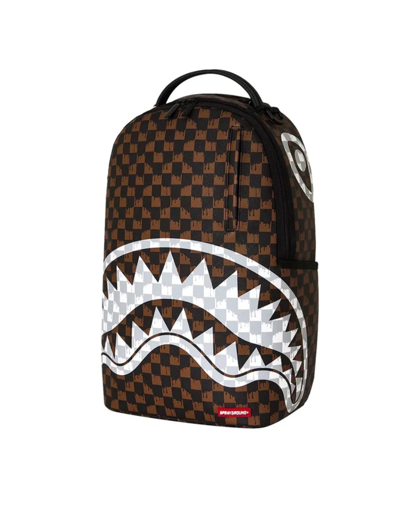 SPRAYGROUND BROWN AND CREAM DRIP CHECK SHARK BACKPACK