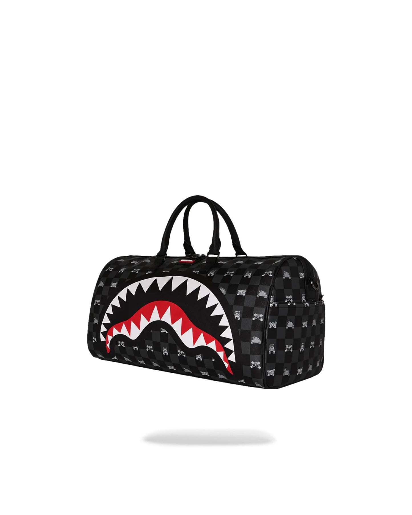 SPRAYGROUND GRAY PEEKING CHARACTER CHECK DUFFLE