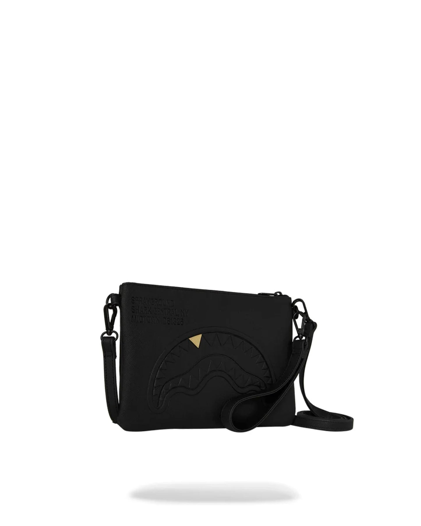SPRAYGROUND BLACKED OUT EMBOSSED GOLD TOOTH CROSSOVER CLUTCH