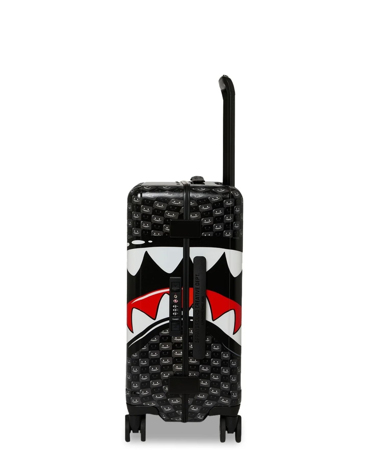 SPRAYGROUND SHARKS IN PARIS WTF BUBBLY BLACK CHECK CARRY-ON LUGGAGE