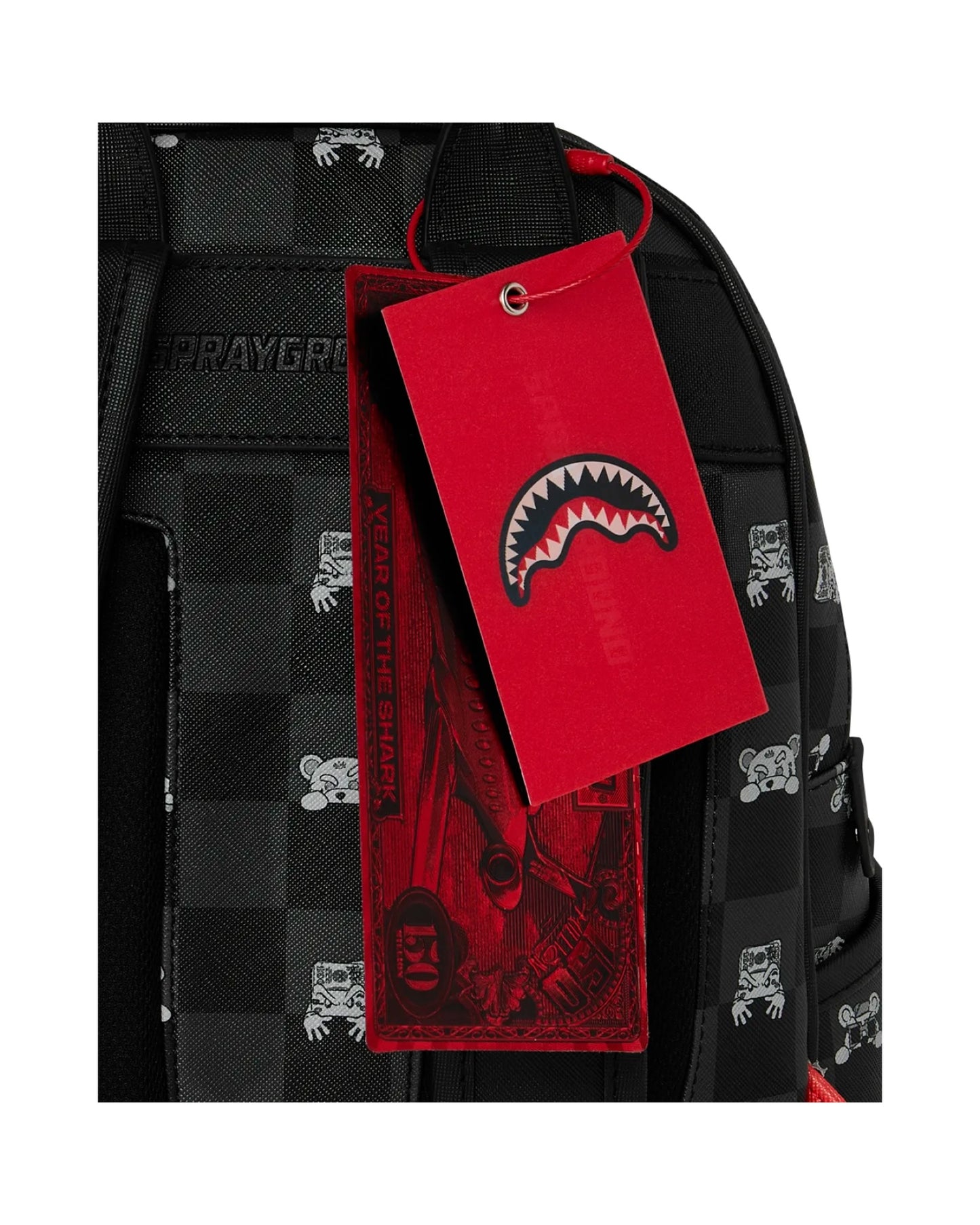 SPRAYGROUND GRAY PEEKING CHARACTER CHECK SAVAGE BACKPACK