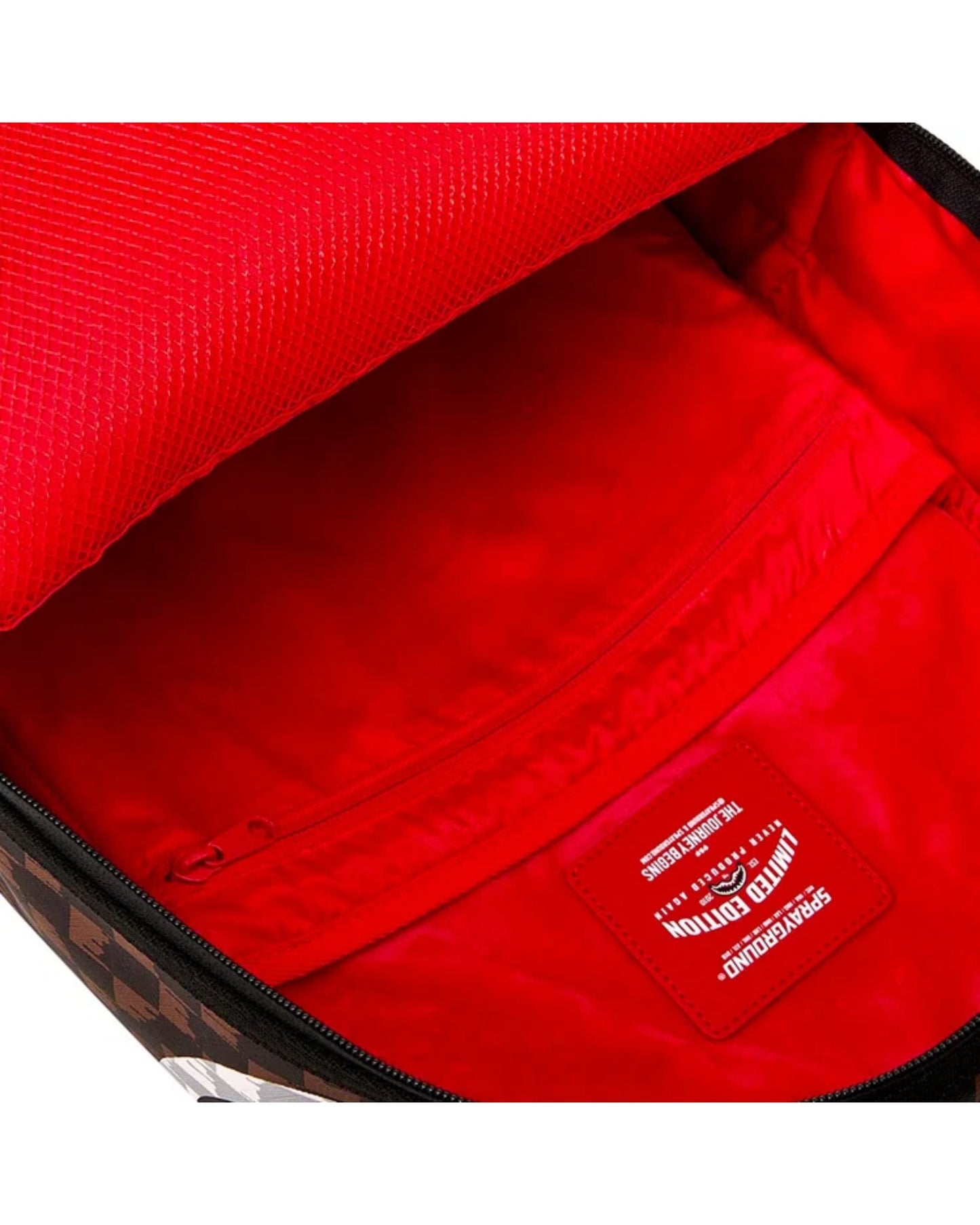 SPRAYGROUND BROWN AND CREAM DRIP CHECK SHARK BACKPACK