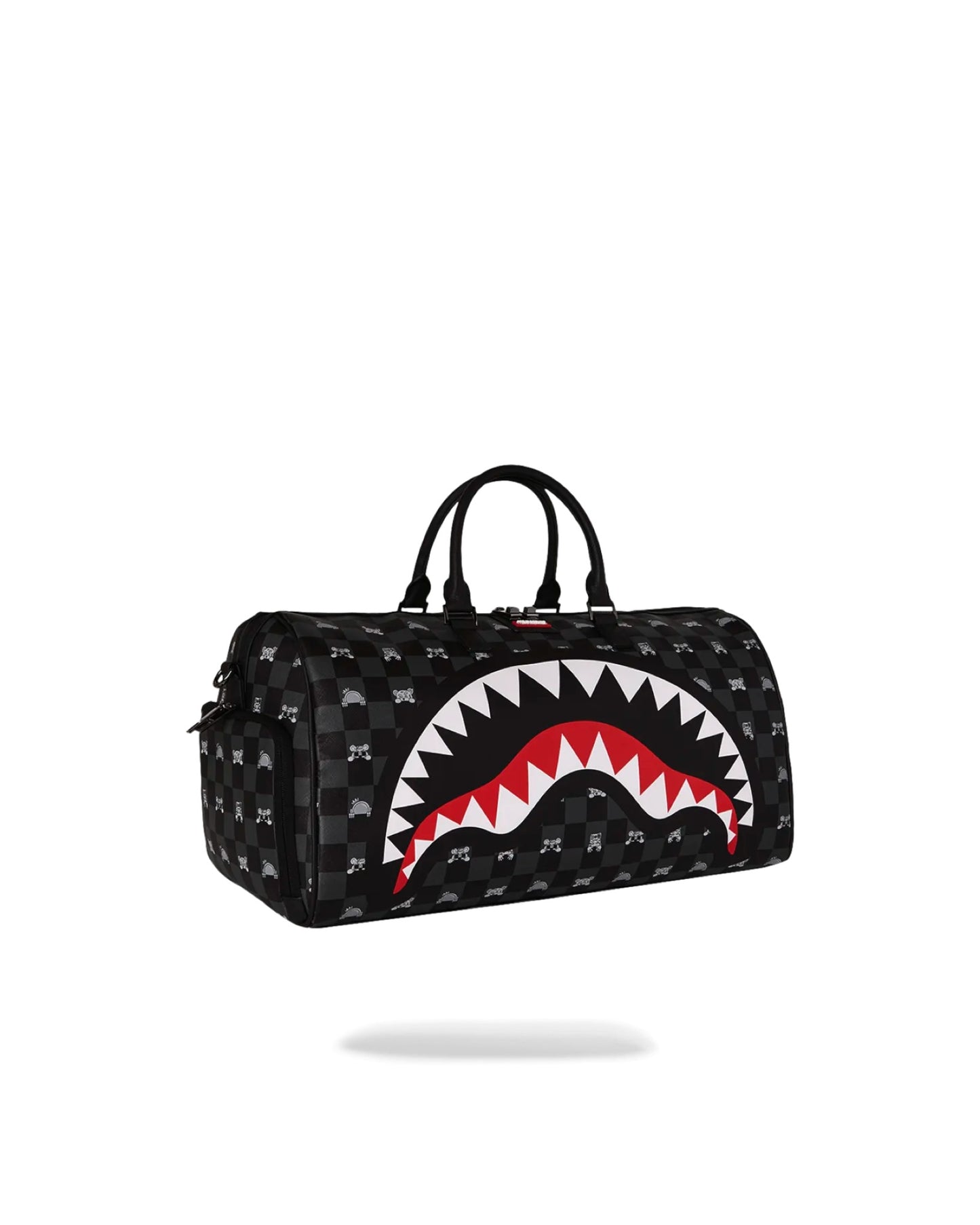 SPRAYGROUND GRAY PEEKING CHARACTER CHECK DUFFLE