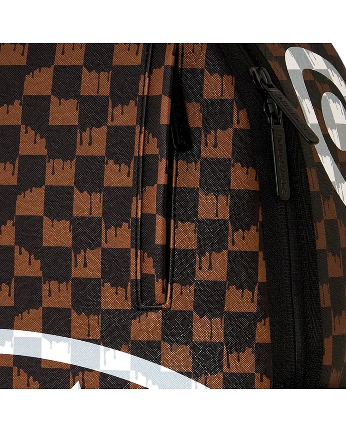 SPRAYGROUND BROWN AND CREAM DRIP CHECK SHARK BACKPACK