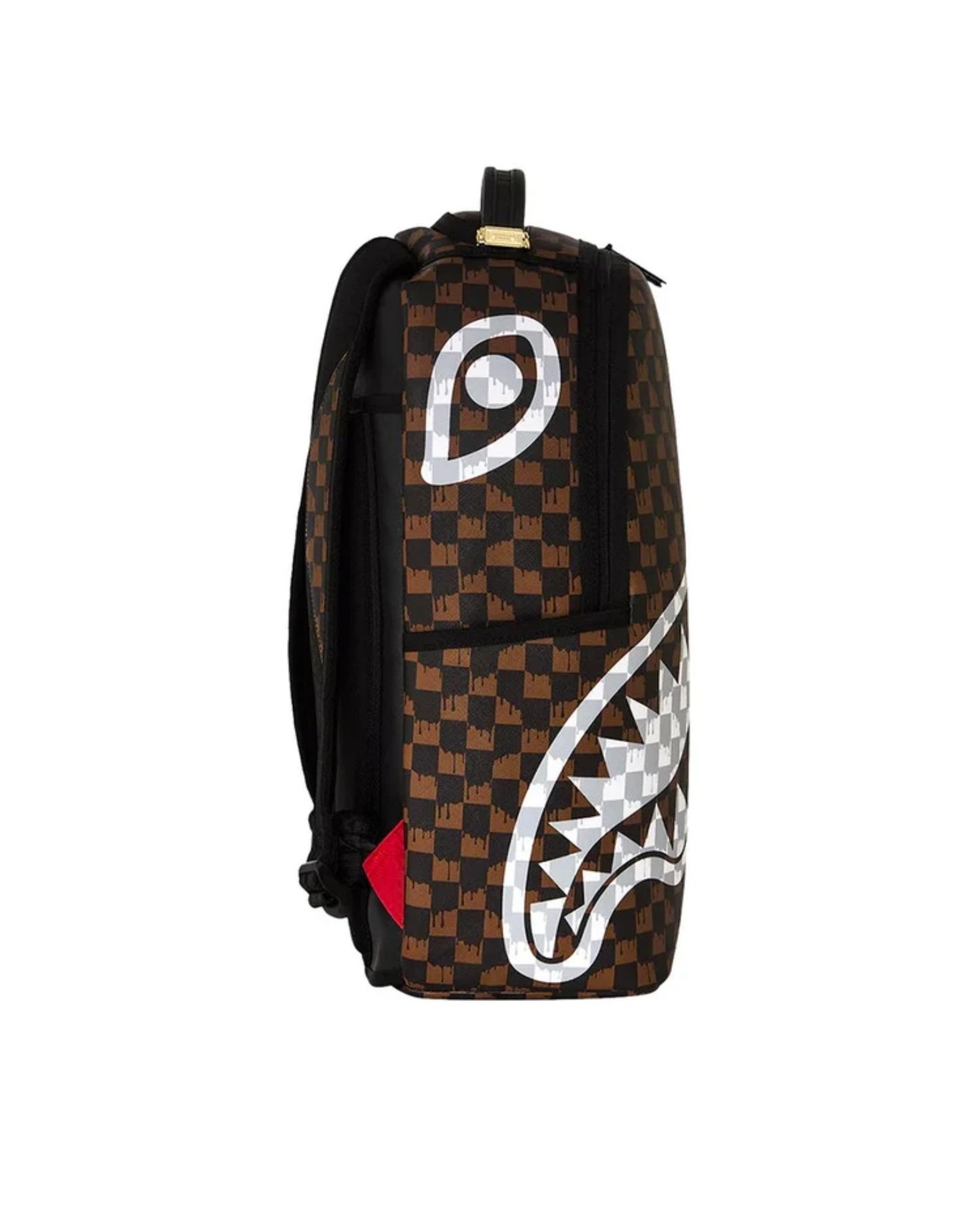 SPRAYGROUND BROWN AND CREAM DRIP CHECK SHARK BACKPACK
