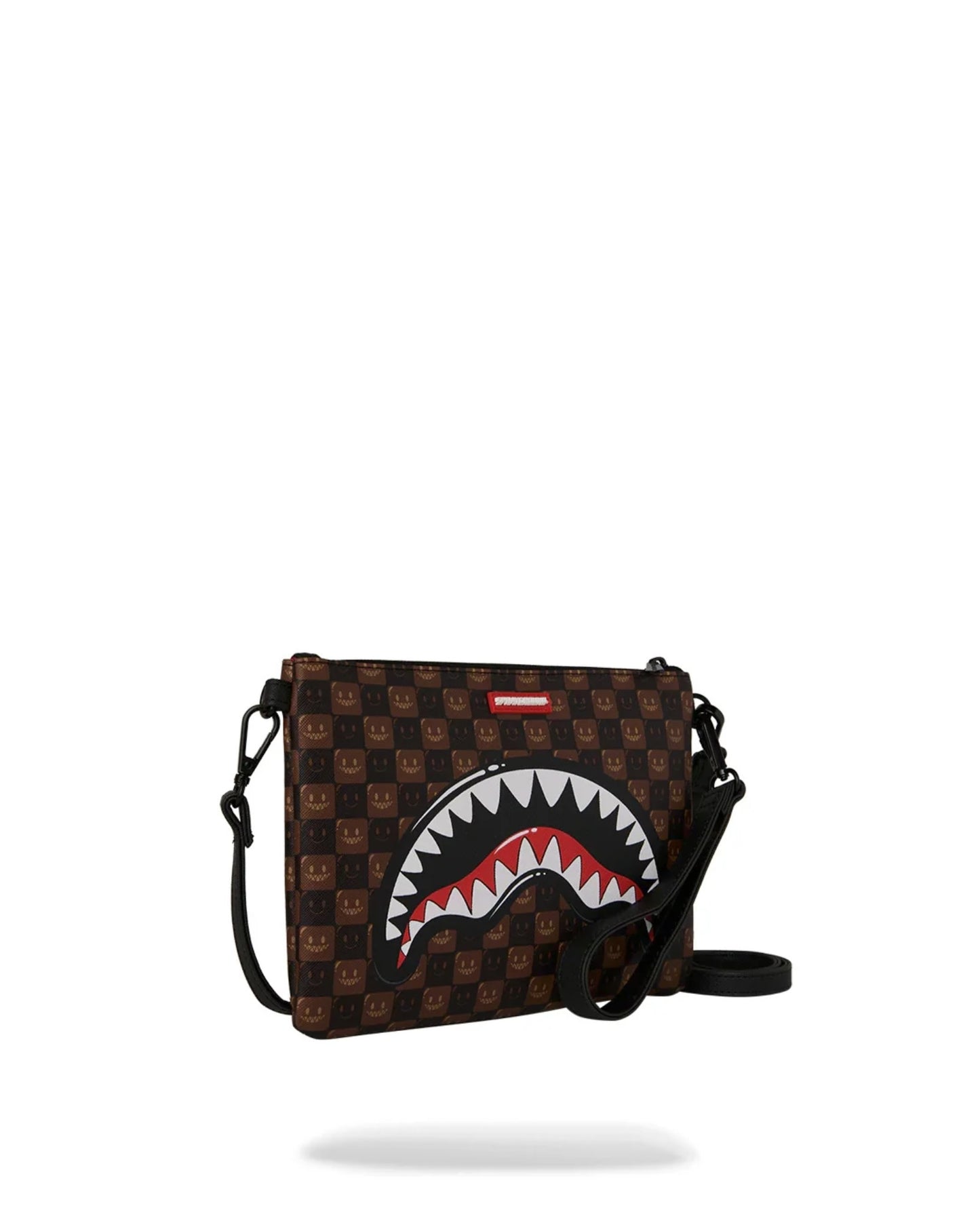 SPRAYGROUND SHARKS IN PARIS WTF BUBBLE BROWN CHECK CROSSOVER CLUTCH