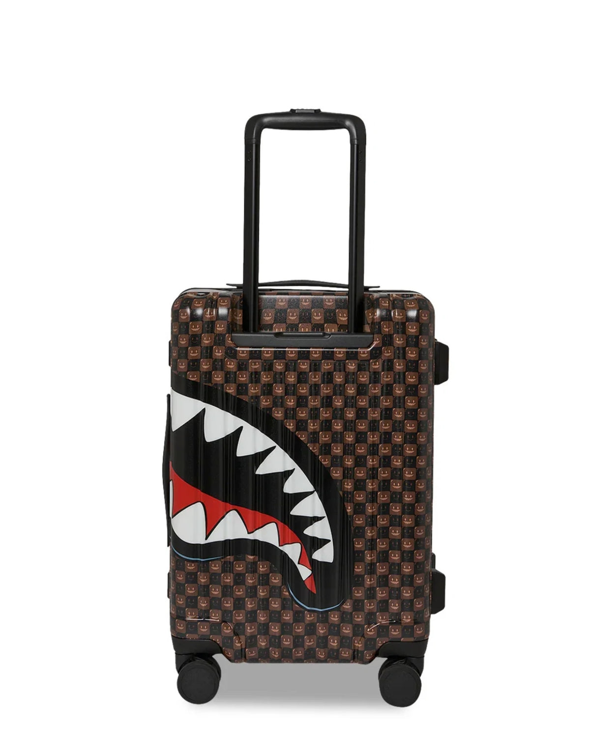 SPRAYGROUND SHARKS IN PARIS WTF BUBBLE BROWN CHECK CARRY-ON LUGGAGE