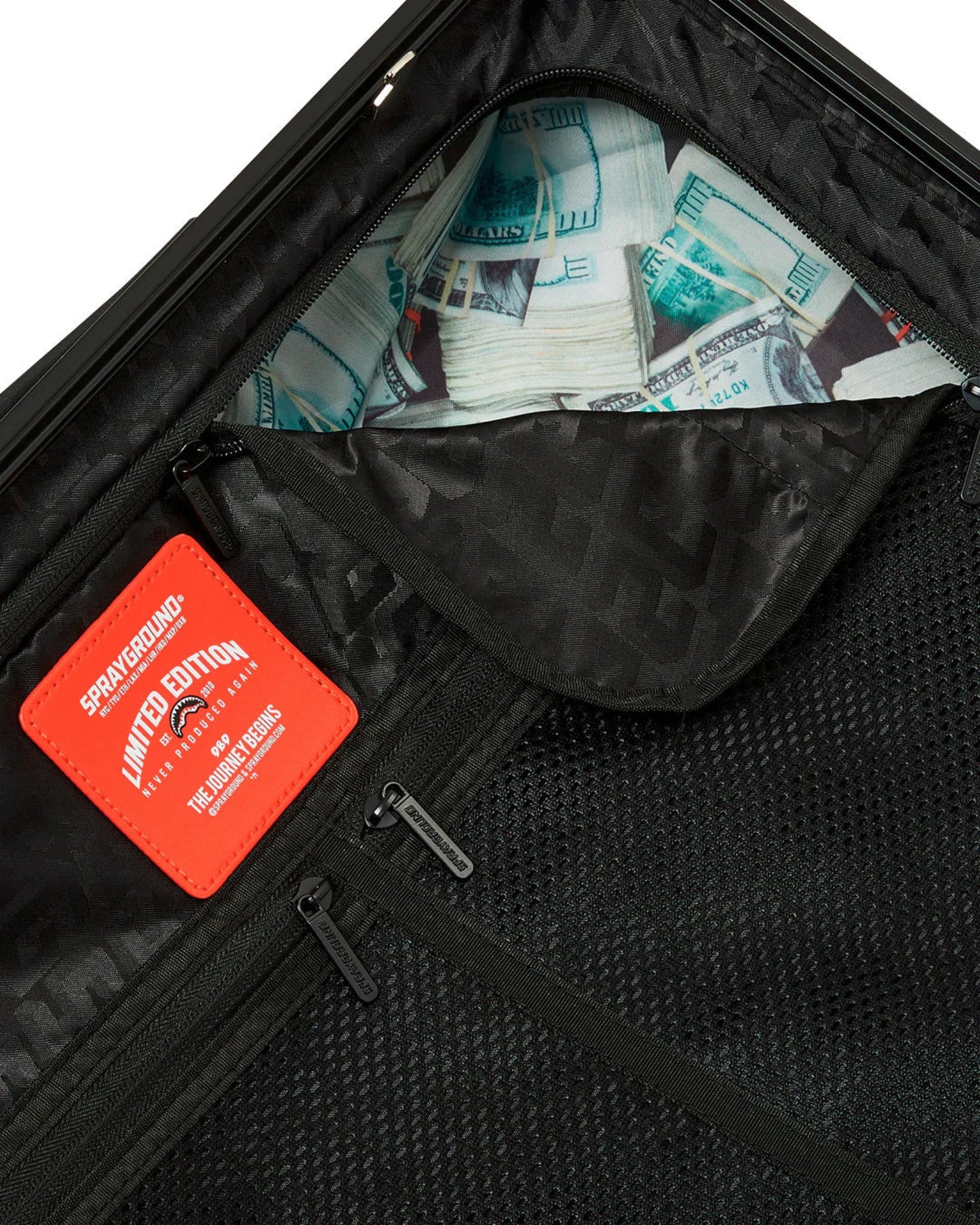 SPRAYGROUND SHARKS IN PARIS WTF BUBBLE BROWN CHECK CARRY-ON LUGGAGE