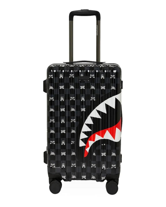 SPRAYGROUND GRAY PEEKING CHARACTER CHECK CARRY ON LUGGAGE
