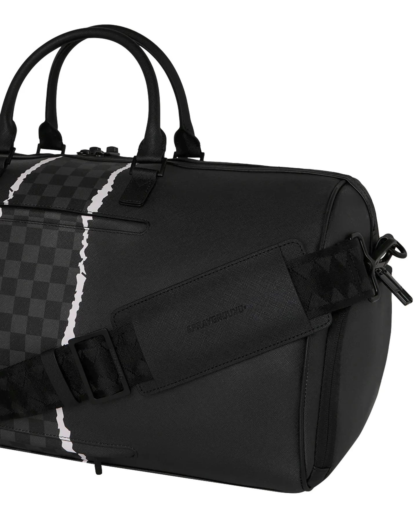 SPRAYGROUND CENTER RIP REVEALING GRAY CHECK DUFFLE