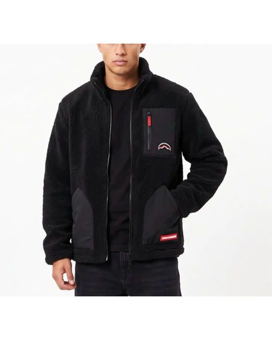 SPRAYGROUND BLACK PUFFER MONOGRAM TEDDY JACKET BLK